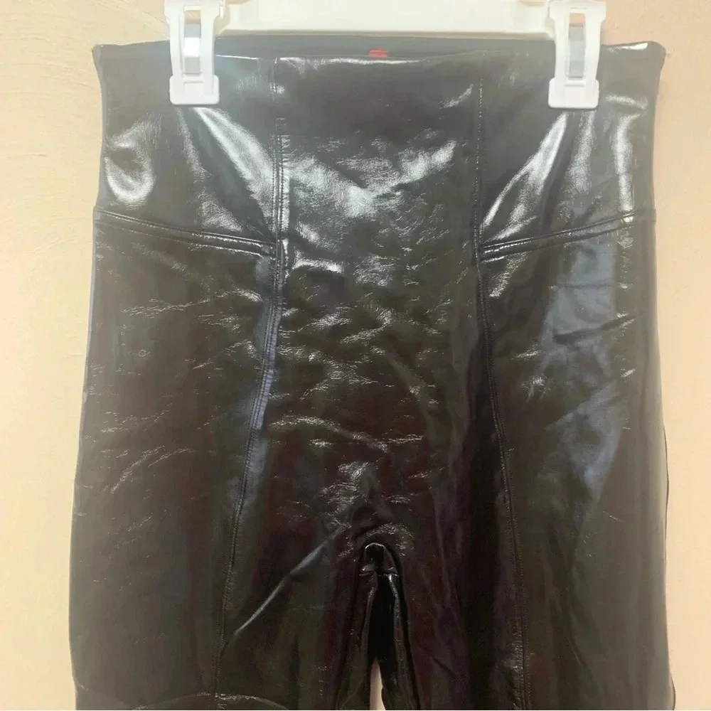 Spanx Faux Patent Leather Leggings in Black Size Small Tall